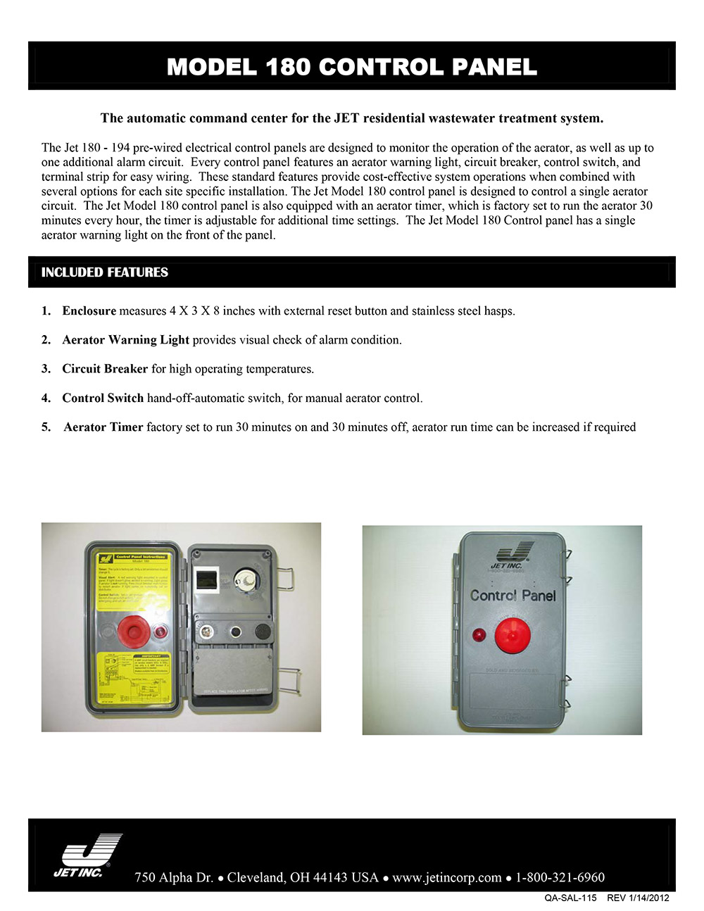 Model 180 Control Panel for the JET residential wastewater treatement system image